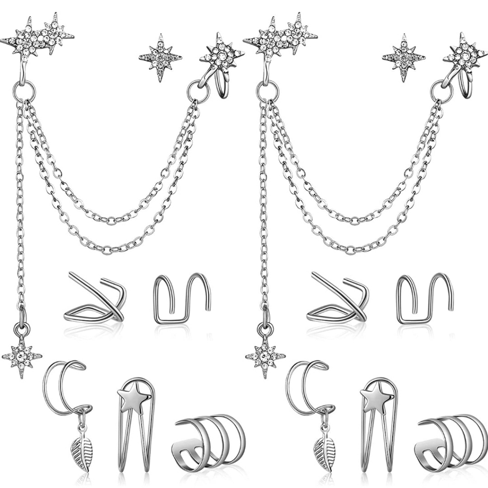 14 Pieces Ear Cuff Clip on Earrings Non Piercing Earrings Fake Cartilage Cuff
